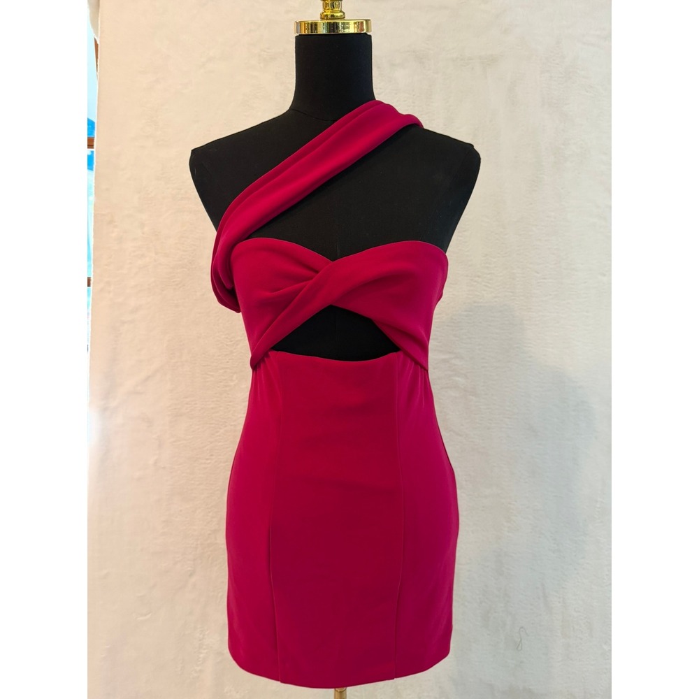 NBD Fuchsia One-Shoulder Twist Cutout Mini Dress